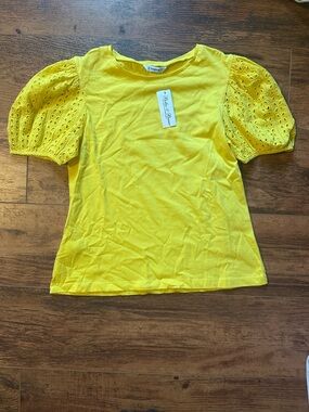 Mayoral Girls Yellow Basic 100% Cotton Eyelet Short Sleeve shirt Size 14
